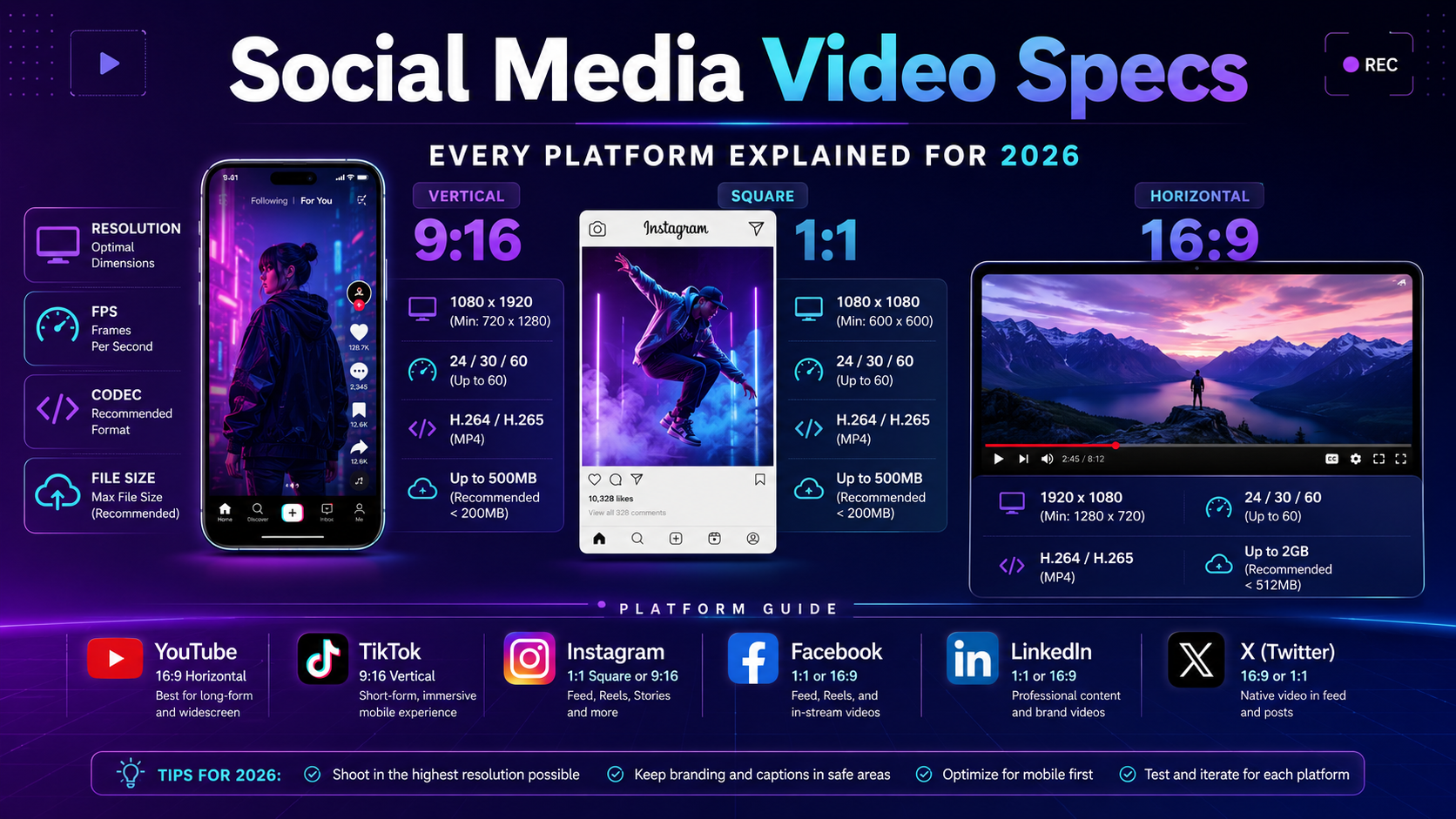 Video codec and bitrate settings for social media export